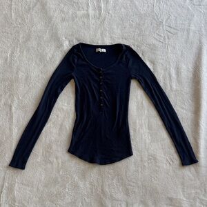 Abercrombie & Fitch Navy Long Sleeve Henley Top